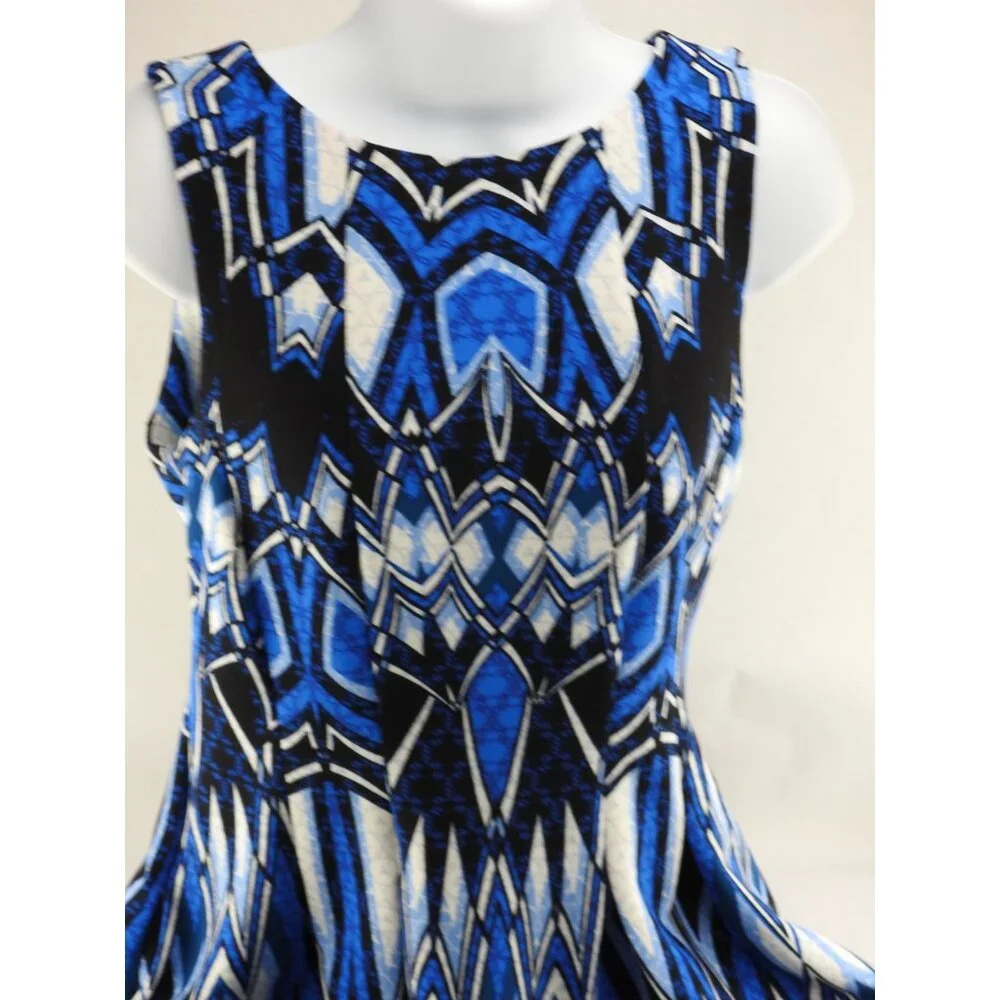 Gabby Skye Blue Geometric Fit And Flare Sleeveless Dress Womens Size 8 - Picture 3 of 9